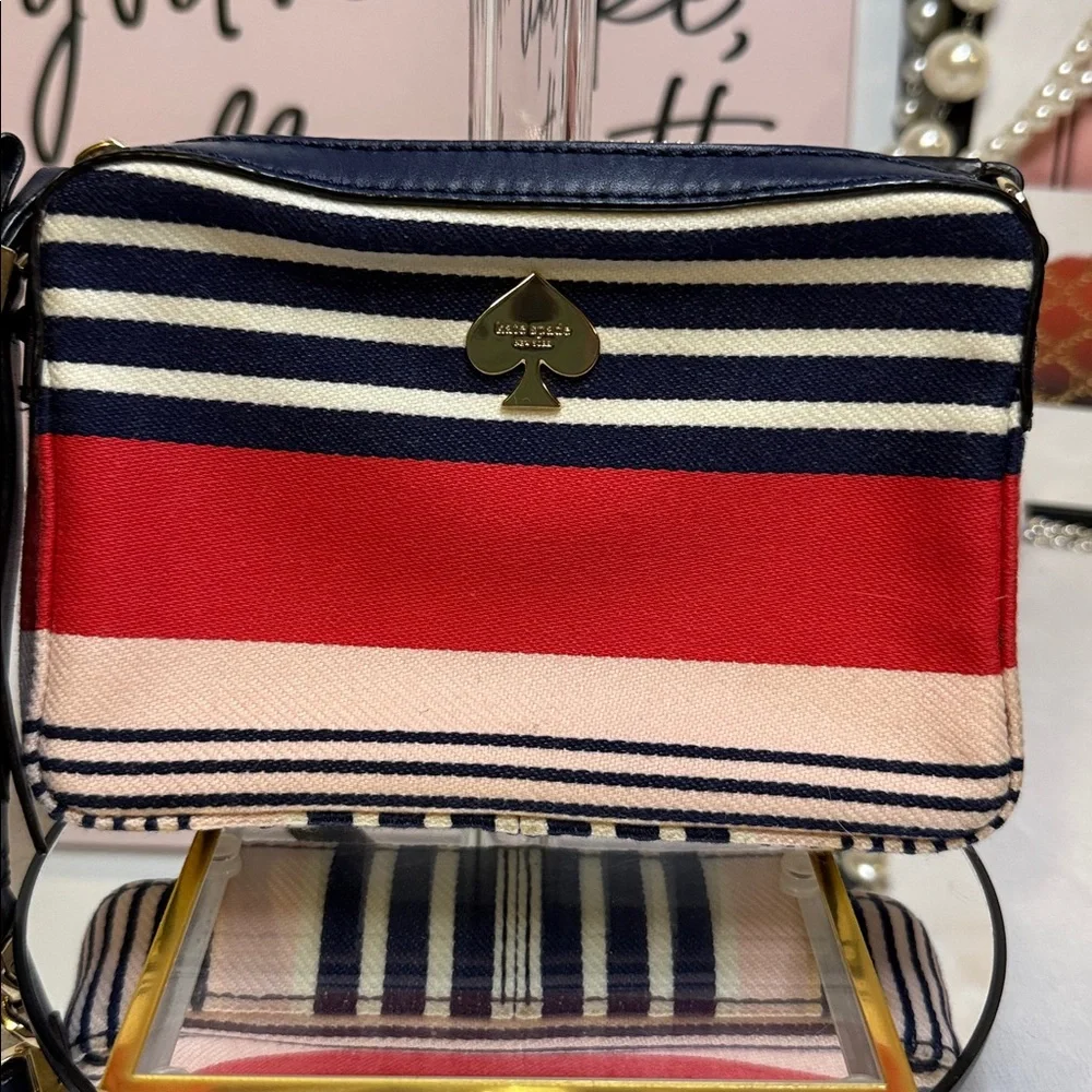 EUC Kate Spade New York Striped Crossbody Storybook Lining - Picture 2 of 9